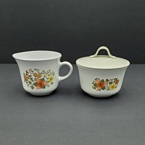 Corelle Indian Summer Creamer & Sugar Bowl Orange Yellow Flowers Creamer Set